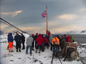 The team and the flag.