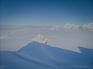 Nothing but snow and ice, as far as the eye can see, as the sea is frozen.