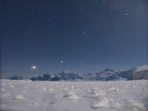 Another night shot, looking at the mountains of Adelaide Island from alongside the runway.